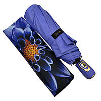 Женский зонт полуавтомат с двойной тканью от Susino на 9 спиц с принтом цветка внутри синий Sys 0701-5