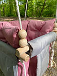 Підвісна Непромокаєма Водостійка тканинна дитяча гойдалка Comfort + Сірий з Рожевими подушкою та матрасиком, фото 6