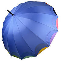 Женский зонт-трость полуавтомат на 16 спиц от Susino с разноцветными краями голубой Sys 031087-4