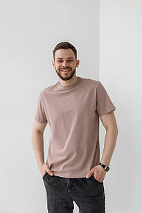 Футболка літня бавовняна чоловіча базова колір Какао, бежева легка якісна футболка для чоловіка
