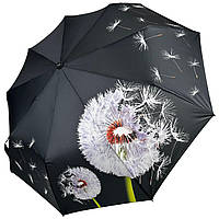 Яскрава жіноча парасолька напівавтомат з кульбабами на 9 спиць від Susino чорний Sys 0645-2