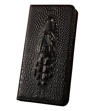Чохол для Samsung J7 (2015) J700 з натуральної шкіри протиударний магнітний книжка з підставкою "CROCOHEAD" "Голова крокодила" — чорний