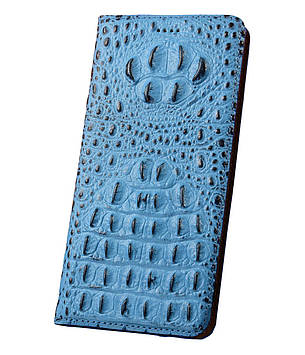 Чохол для Samsung J7 (2015) J700 з натуральної шкіри протиударний магнітний книжка з підставкою "CROCOHEAD" "Холочка крокодила" — блакитний