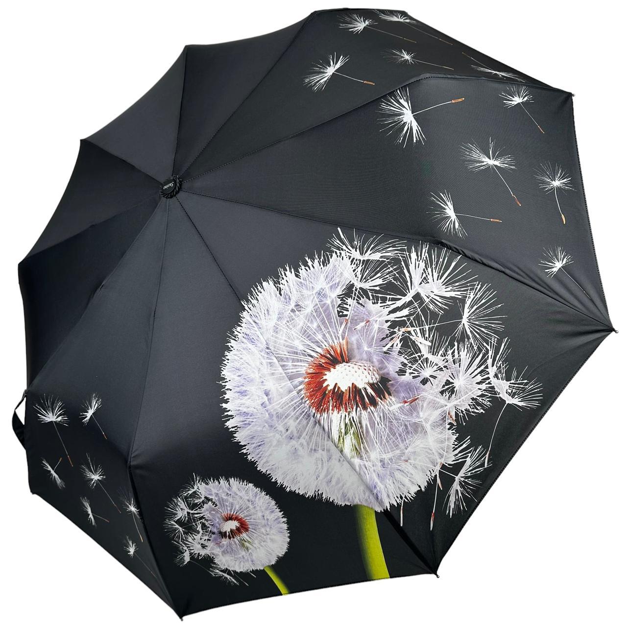 Яскрава жіноча парасолька автомат з кульбабами на 9 спиць від Susino чорний Sys 0646-4