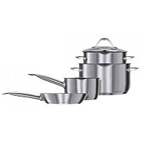 Кухонний набір каструлі та сковорода з товстим дном Smile набір посуду MGK-20 з неіржавкої сталі 7 предметів KOG