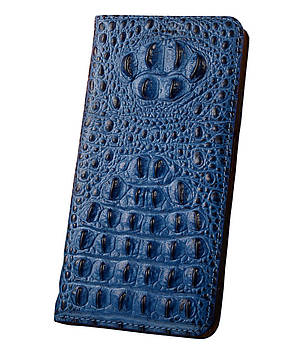 Чохол для MEIZU M5 NOTE з натуральної шкіри протиударний магнітний книжка з підставкою "CROCOHEAD" "Холота крокодила" — синій