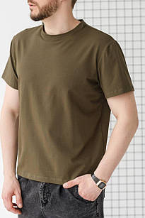 Чоловіча футболка кольору Хакі літня бавовняна базова, зелена легка якісна легка футболка для чоловіка