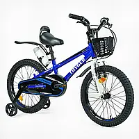Дитячий алюмінієвий велосипед Corso TAYGER 18" ручне гальмо, пляшечка, кошик, зібраний на 85%