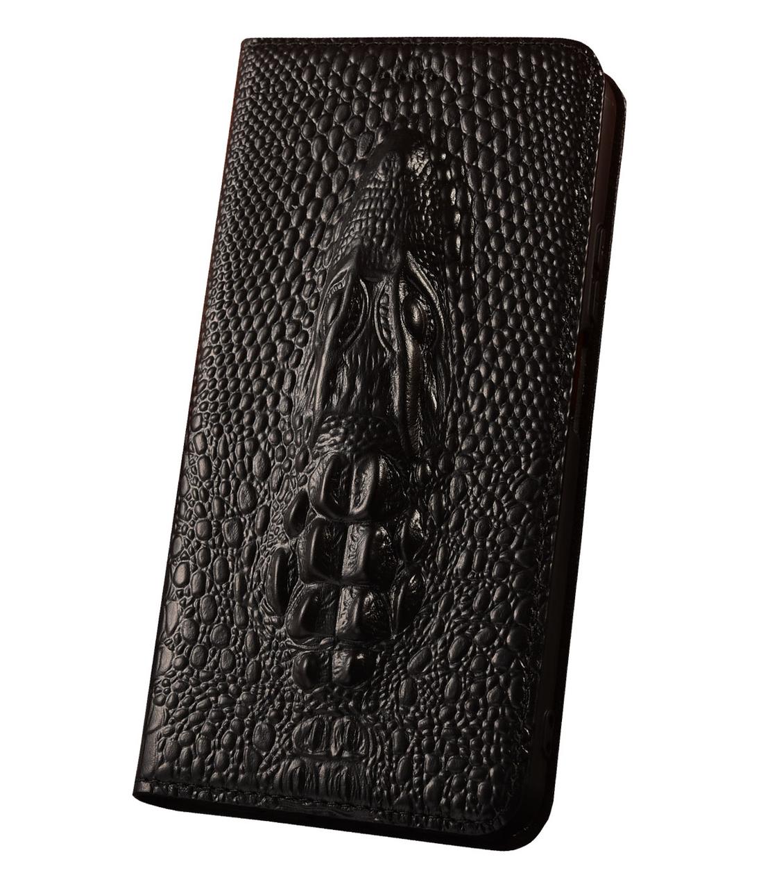 Чохол для Lenovo P2 з натуральної шкіри протиударний магнітний книжка з підставкою "CROCOHEAD" "Голова крокодила" — чорний