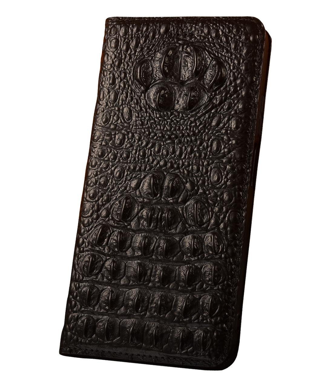Чохол для Lenovo P2 з натуральної шкіри протиударний магнітний книжка з підставкою "CROCOHEAD" "Холота крокодила" — чорний