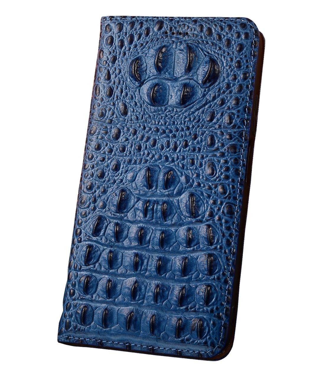 Чохол для Lenovo P2 з натуральної шкіри протиударний магнітний книжка з підставкою "CROCOHEAD" "Холота крокодила" — синій