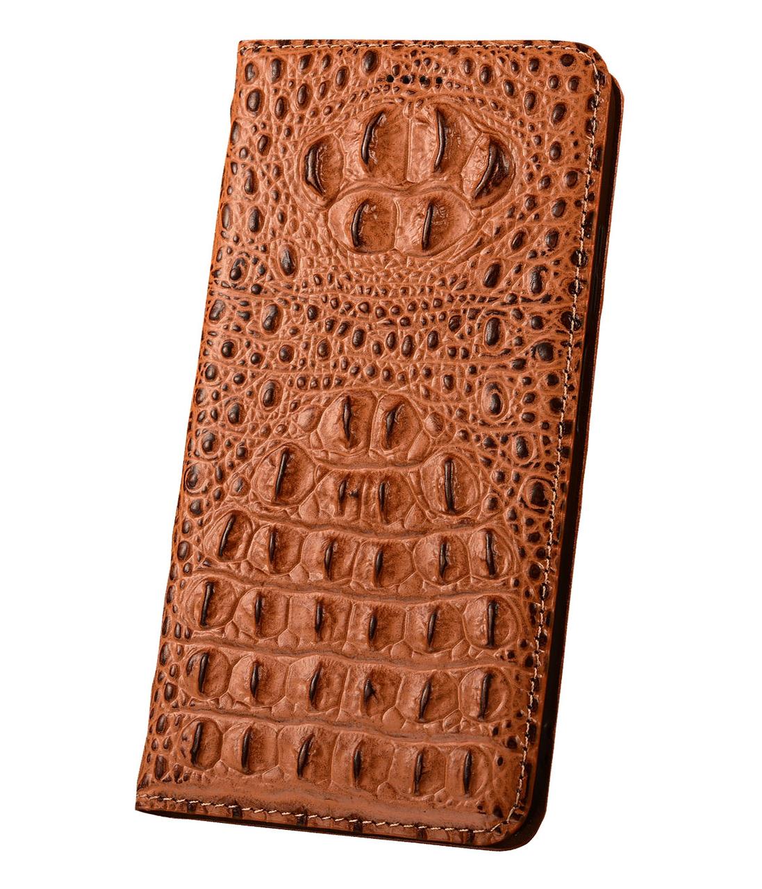 Чохол для Lenovo P2 з натуральної шкіри протиударний магнітний книжка з підставкою "CROCOHEAD" "Холота крокодила" — коричневий