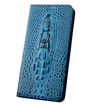 Чохол для Lenovo PHAB 2 PLUS з натуральної шкіри протиударний магнітний книжка з підставкою "CROCOHEAD" "Голова крокодила" — блакитний