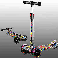 Дитячий триколісний самокат Scooter 505 алюміній + сталь, регульоване кермо, колеса зі світлом, музика, складаний