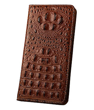 Чохол для MEIZU M10 з натуральної шкіри протиударний магнітний книжка з підставкою "CROCOHEAD" "Холота крокодила" — темно-коричневий