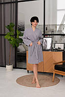 Женский легкий летний стильный халат из фактурного муслина серого цвета натуральные халат для жещин