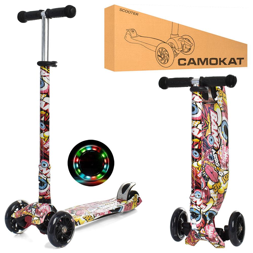 Дитячий триколісний складаний самокат iTrike JR 3-055-WP17 MAXI з принтом, фото 1