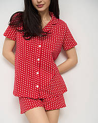 Жіночий червоний комплект з шортиками - дрібні сердечки (піжама) XL