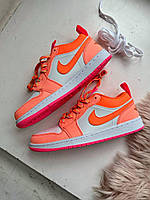 Оранжевые женские кожаные кроссовки Nike Air Jordan 1 Low Utility Crimson Pluse Total Orange