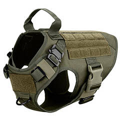 Шлея для собак Harness K9 Long, тактичний жилет з ручкою, Оливковий