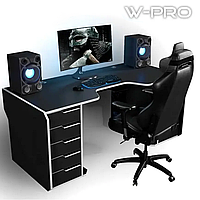 Комп'ютерний стіл професійний W-PRO. 6 висувних ящиків, RGB-підсвітка, зарядні USB-порти (опція)