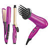 Набір для укладання волосся ENZO 3в1 фен, плойка, прасування, рожевий, за німецькими технологіями, фото 2