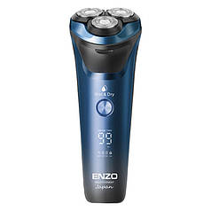 Електробритва для чоловіків ENZO роторна, вологе та сухе гоління, LED, синій, за німецькими технологіями