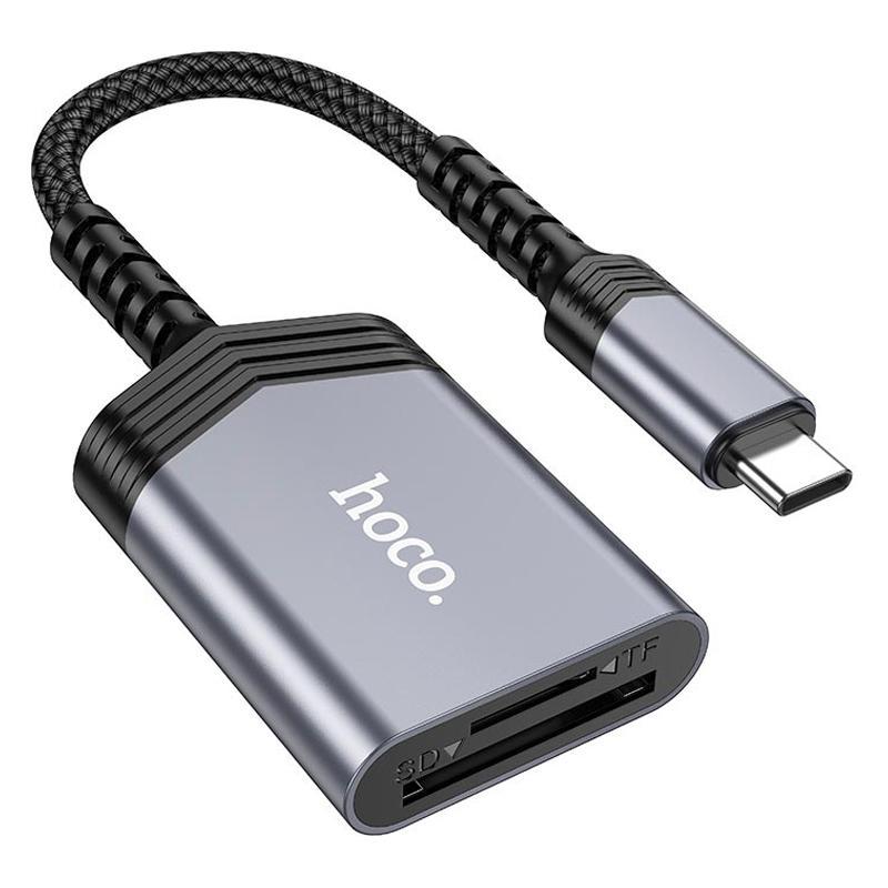 Адаптер-перехідник HOCO UA25 2-in-1 card reader, OTG USB Type C, SD/TF, сірий