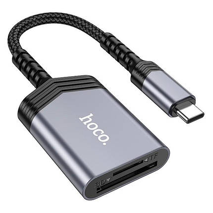 Адаптер-перехідник HOCO UA25 2-in-1 card reader, OTG USB Type C, SD/TF, сірий, фото 2