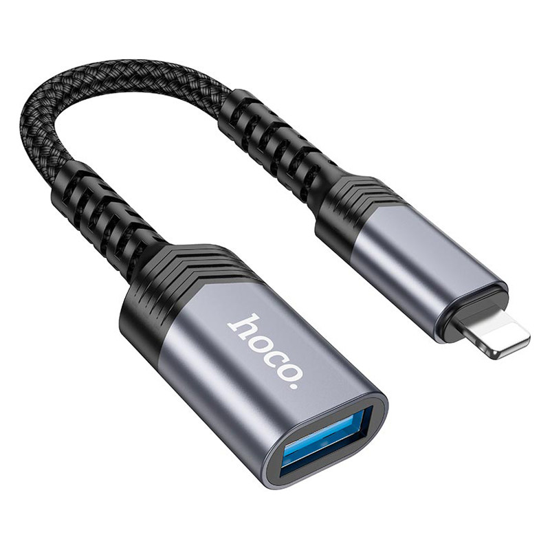 Адаптер HOCO iP male to USB female 2.0, OTG Lightning, сірий