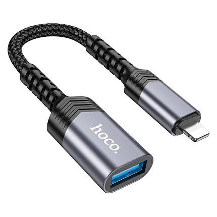 Адаптер HOCO iP male to USB female 2.0, OTG Lightning, сірий, фото 2