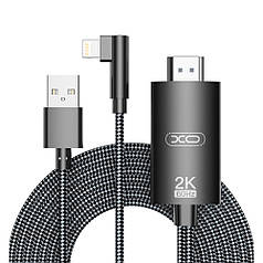 Кабель перехідник XO GB008 Lightning - HDMI 2K 60Hz USB-power 1.8м Чорний