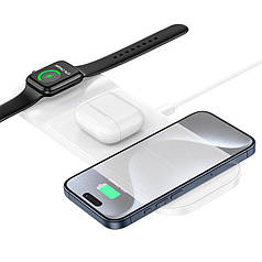 Бездротова зарядка Qi 3in1 Hoco CQ5 22.5W для iPhone/iWatch/навушники Білий