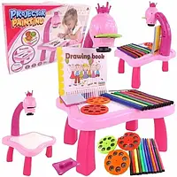 Детский столик проектор для рисования Projector Painting набор с проектором 24 слайда и фломастеры Розовый