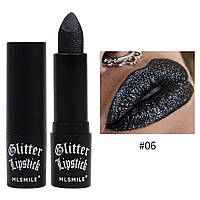 Губная помада блестящая Gliter Lipstick MLSMILE №6 черная водостойкая