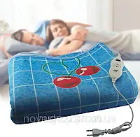 Электрическая простынь одеяло Electric Blanket 5734 150х120см вишни на голубом фоне