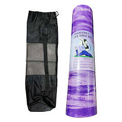 Килимок для йоги та фітнесу з чохлом мармуровий фіолетовий
