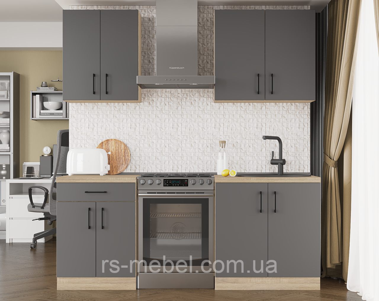 Кухня Оптіма К-2 (2,0 м/пог.), фасад графіт (Еверест)