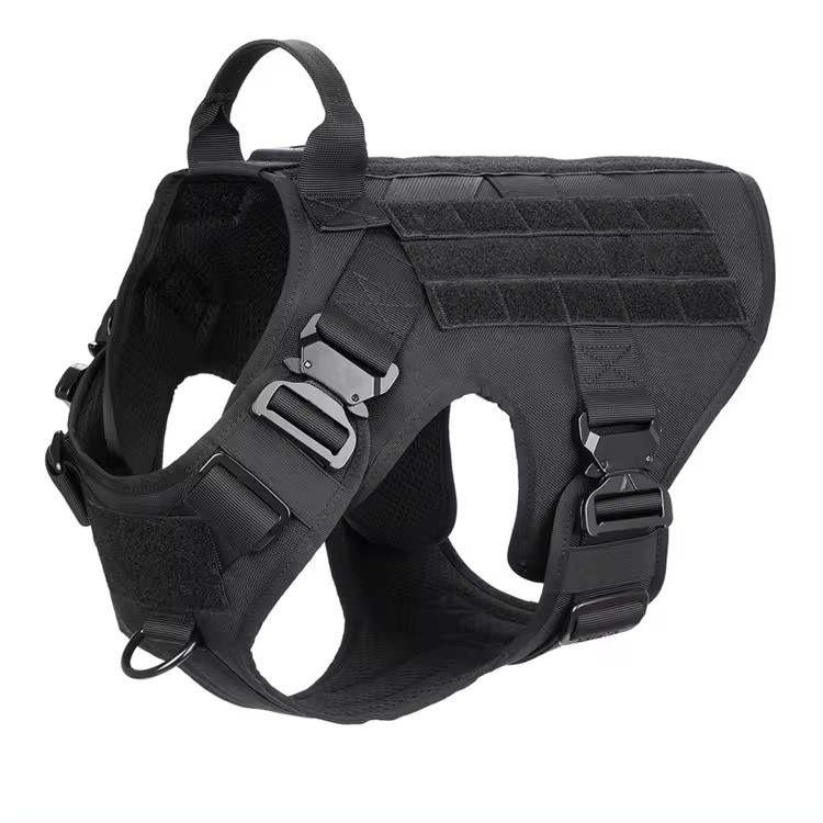 Шлея для собак Harness K9 Long, тактичний жилет з ручкою, 4 металеві фастекси, Чорний