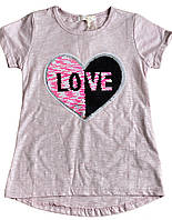 Детская стильная футболка розовая с пайетками для девочки 6 лет Детская нарядная футболка туника для девочек