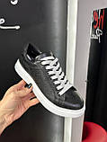 Кросівки жіночі LV чорні на білій підошві демісезонні осінь весни з натуральної шкіри, фото 3