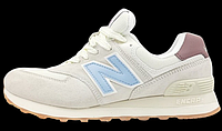 New Balance 574 Light Beige кроссовки женские светло бежевые натуральная замша текстиль Нью Баланс 574