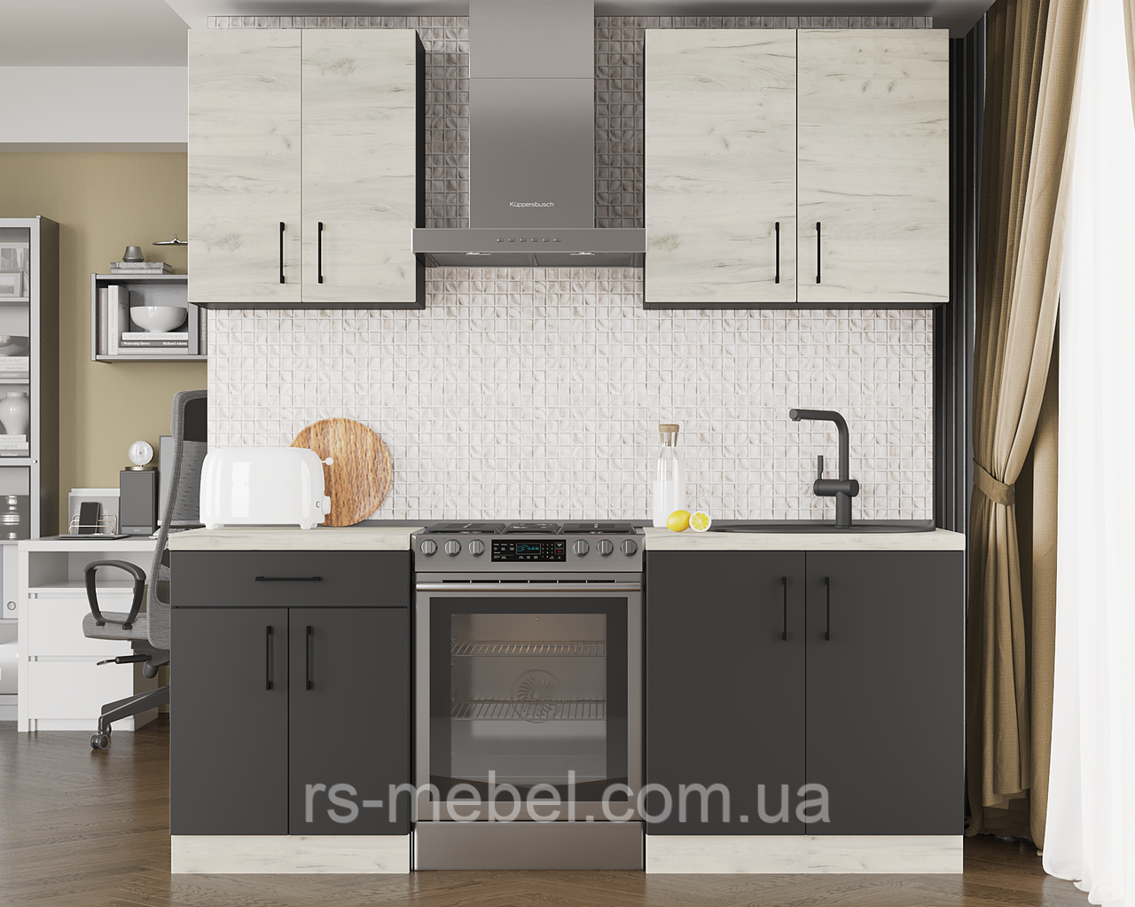 Кухня Оптіма К-2 (2,0 м/пог.), фасад антрацит + крафт білий (Еверест)