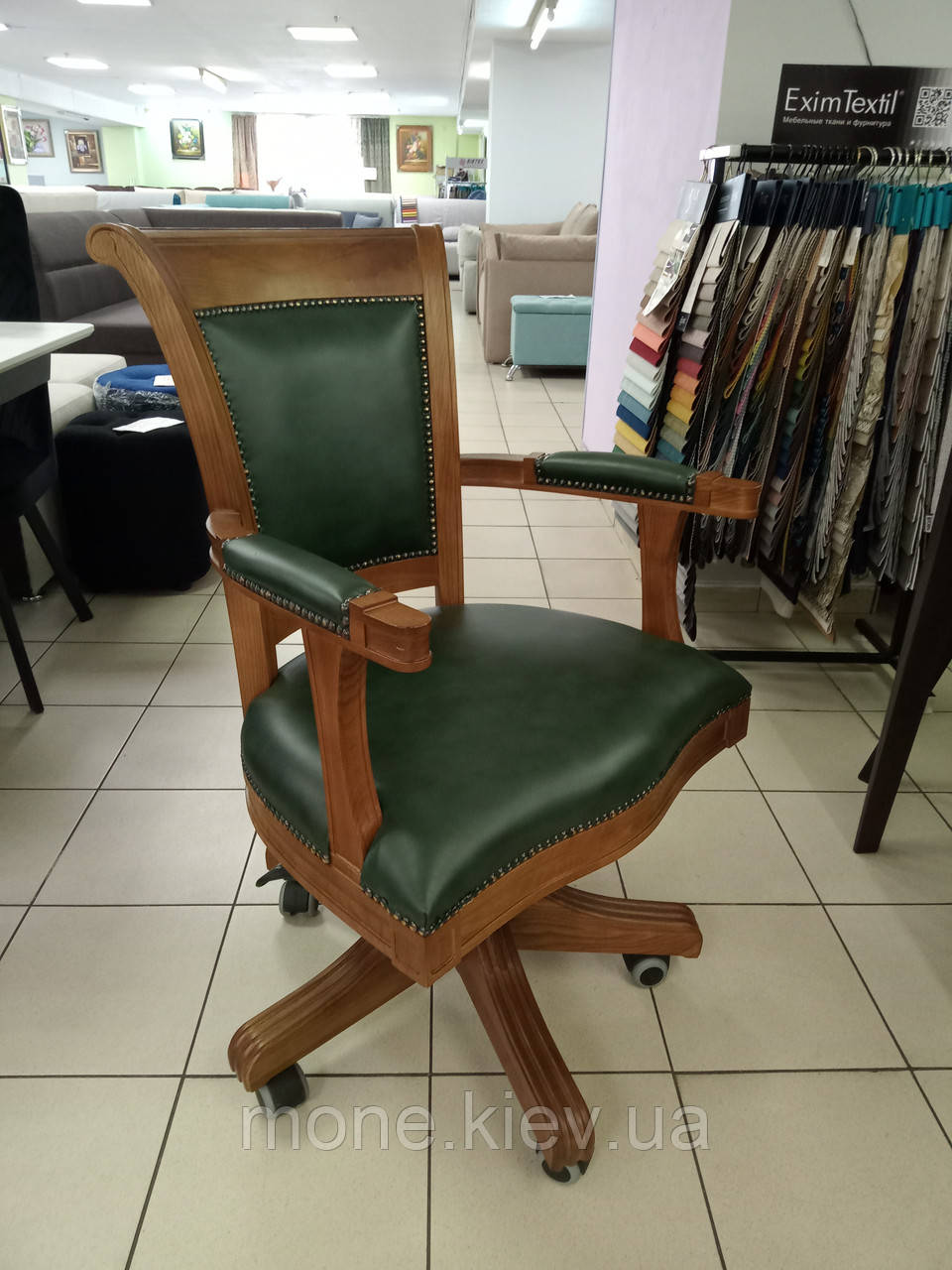Кресло для кабинета в зеленой коже Оксфорд - фото 1 - id-p360849088
