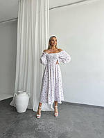 Модна жіноча літня сукня біла в дрібненьку квіточку S,M,L,XL