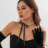 Чокер з перлами та зі стрічками прикраса на шию з перлами (PRLbl), фото 2