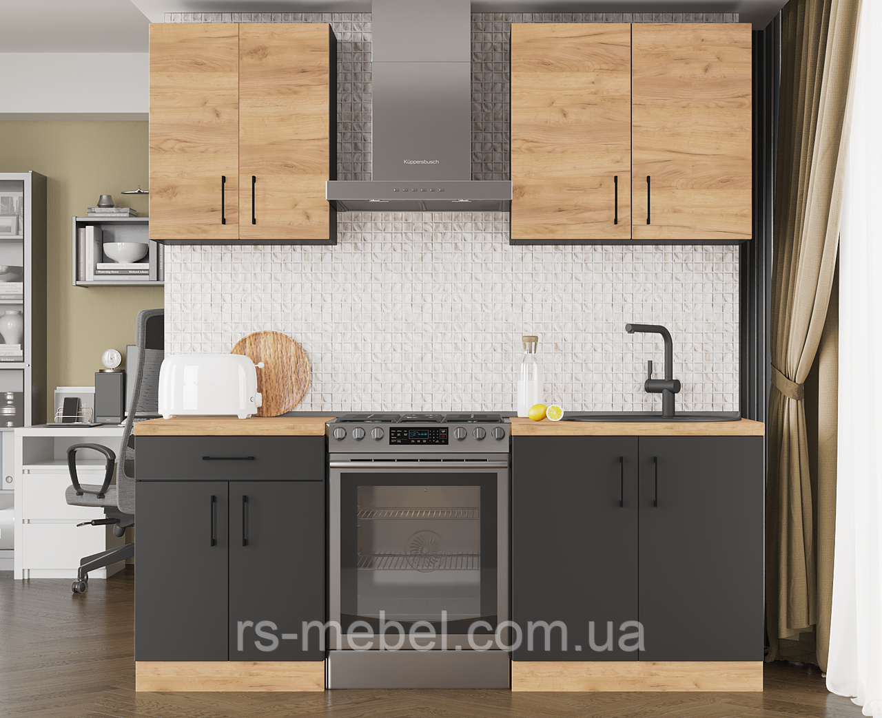 Кухня Оптіма К-2 (2,0 м/пог.), фасад антрацит + крафт золотий (Еверест)