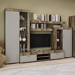 Функціональна сучасна гірка стінка під телевізор у вітальню, кімнату, зал 3 метри з вітринами Марк Сокме