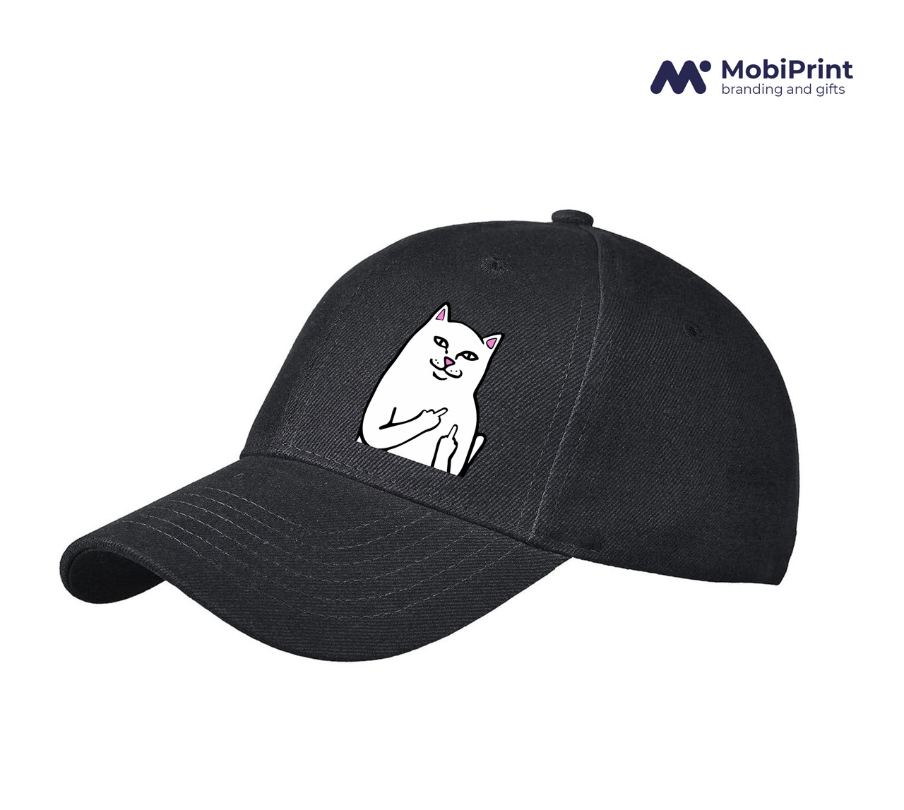 Кепка Champion з принтом мем Белый Кот с пальцем (meme Cat Middle finger) Чорний