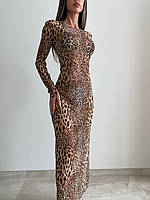 Пляжное женское платье в сеточку леопард. Платье женское пляжное леопард сетка 42 44 46